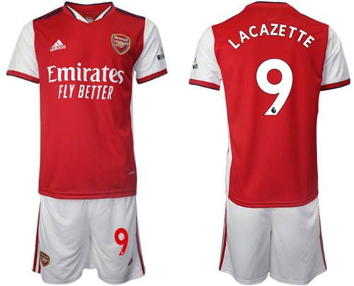 Arsenal F.C #9 Lacazette Red Home Soccer Jersey with Shorts