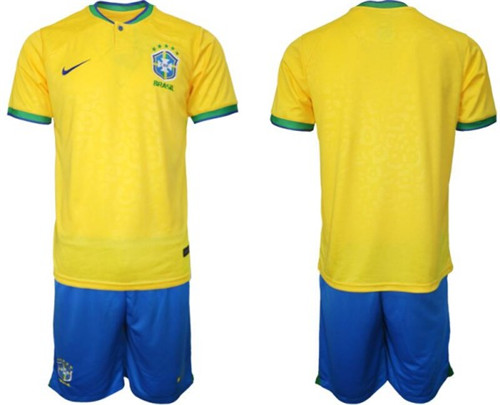 Men's Brazil Blank Yellow Home Soccer Jersey Suit - Click Image to Close