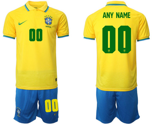 Men's Brazil Custom Yellow Home Soccer Jersey Suit