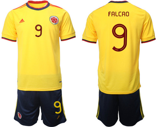 Men's Colombia #9 Falcao Yellow Home Soccer Jersey Suit - Click Image to Close