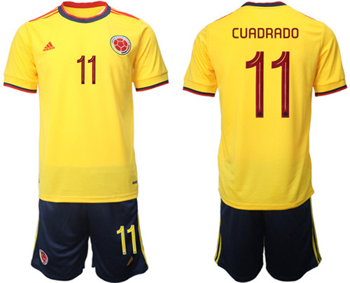 Men's Colombia #11 Cuadrado Yellow Home Soccer Jersey Suit - Click Image to Close