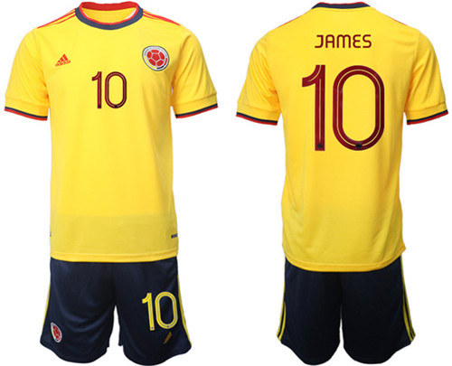 Men's Colombia #10 James Yellow Home Soccer Jersey Suit