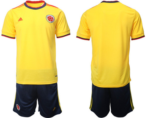 Men's Colombia Blank Yellow Home Soccer Jersey Suit - Click Image to Close