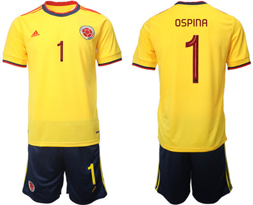 Men's Colombia #1 Ospina Yellow Home Soccer Jersey Suit - Click Image to Close
