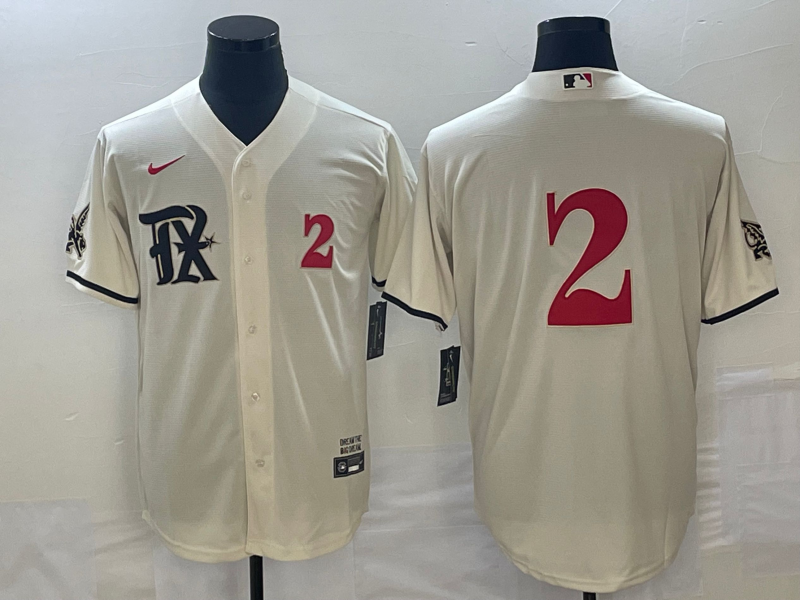 Men's Texas Rangers #2 Marcus Semien Number Cream 2023 City Connect Stitched Baseball Jerseys