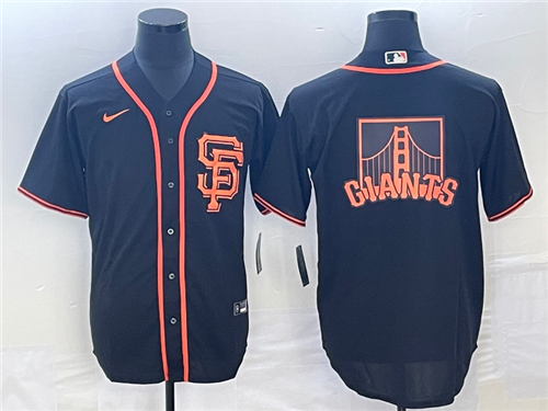Men's San Francisco Giants Black Team Big Logo Cool Base Stitched Baseball Jersey - Click Image to Close