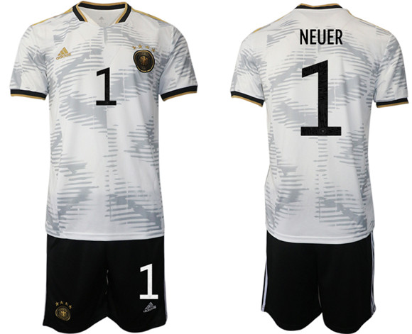 Men's Germany #1 Neuer White Home Soccer Jersey Suit - Click Image to Close