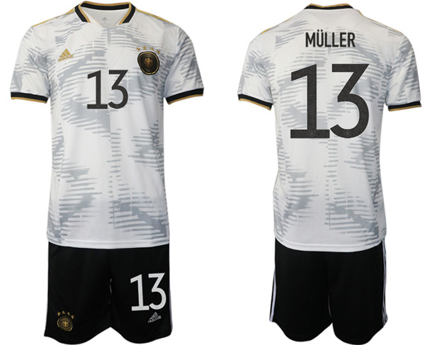Men's Germany #13 MUller White Home Soccer Jersey Suit