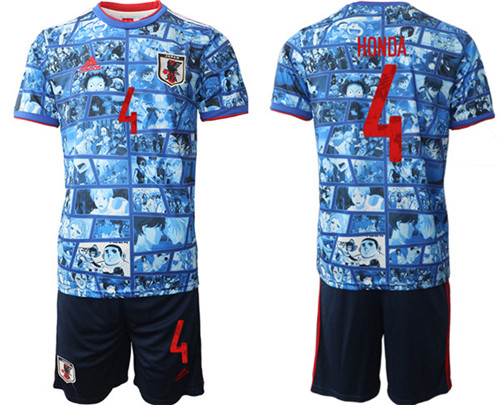 Men's Japan #4 Honda Blue Home Soccer Jersey Suit - Click Image to Close