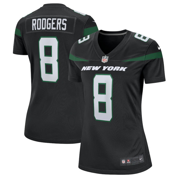 Women's New York Jets #8 Aaron Rodgers Black Stitched Game Football Jersey - Click Image to Close