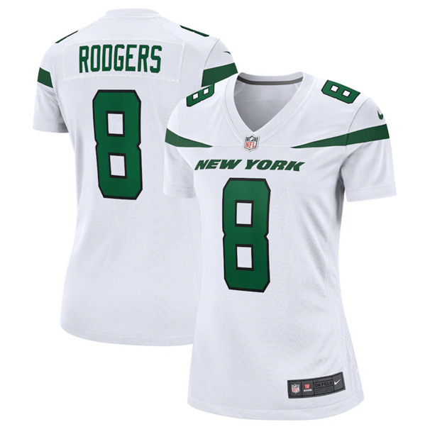Women's New York Jets #8 Aaron Rodgers White Stitched Game Football Jersey - Click Image to Close