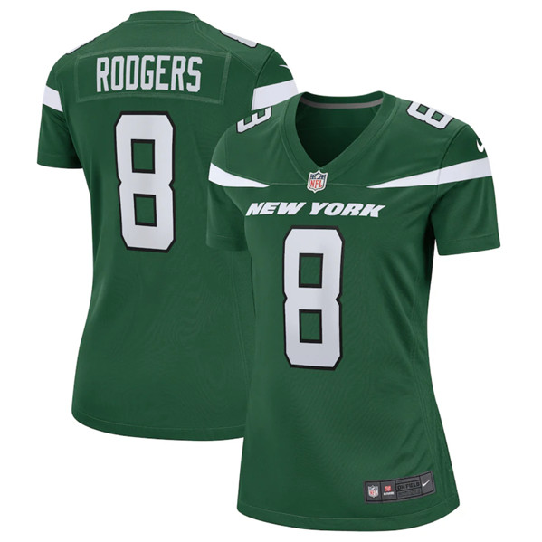 Women's New York Jets #8 Aaron Rodgers Green Stitched Game Football Jersey - Click Image to Close