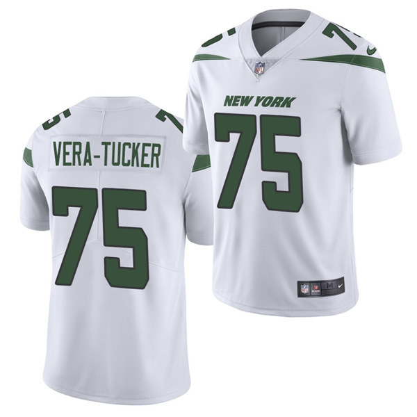 Men's New York Jets #75 Alijah Vera-Tucker White Vapor Untouchable Limited Stitched Jersey - Click Image to Close