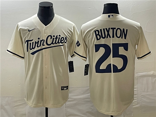 Men's Minnesota Twins #25 Byron Buxton 2023 Cream Cool Base Stitched Jersey - Click Image to Close