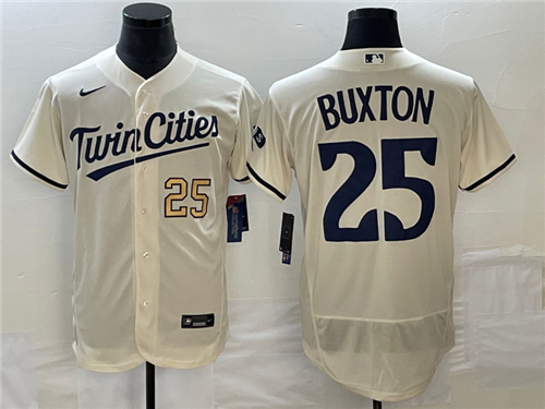 Men's Minnesota Twins #25 Byron Buxton Number 2023 Cream Flex Base Stitched Jersey - Click Image to Close