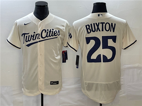 Men's Minnesota Twins #25 Byron Buxton 2023 Cream Flex Base Stitched Jersey - Click Image to Close