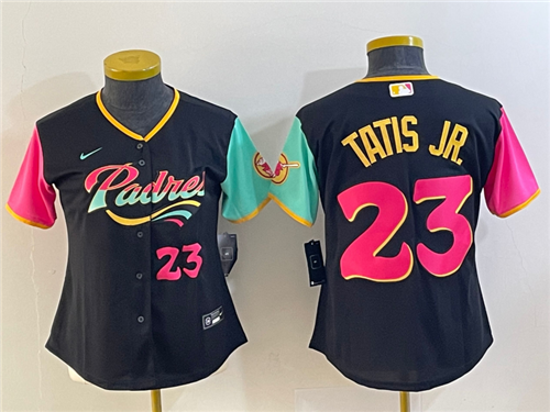 Women's San Diego Padres #23 Fernando Tatis Jr Black Number 2022 City Connect Cool Base Stitched Jer - Click Image to Close