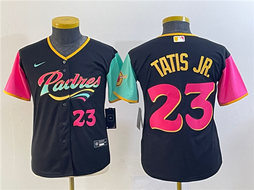 Youth San Diego Padres #23 Fernando Tatis Jr Black Number 2022 City Connect Cool Base Stitched Jerse