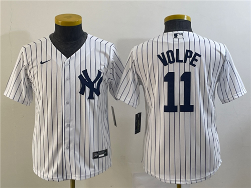 Youth New York Yankees #11 Anthony Volpe White Stitched MLB Cool Base Nike Jersey - Click Image to Close