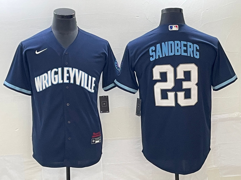 Men's Chicago Cubs #23 Ryne Sandberg Navy City Connect Cool Base Stitched Jersey - Click Image to Close