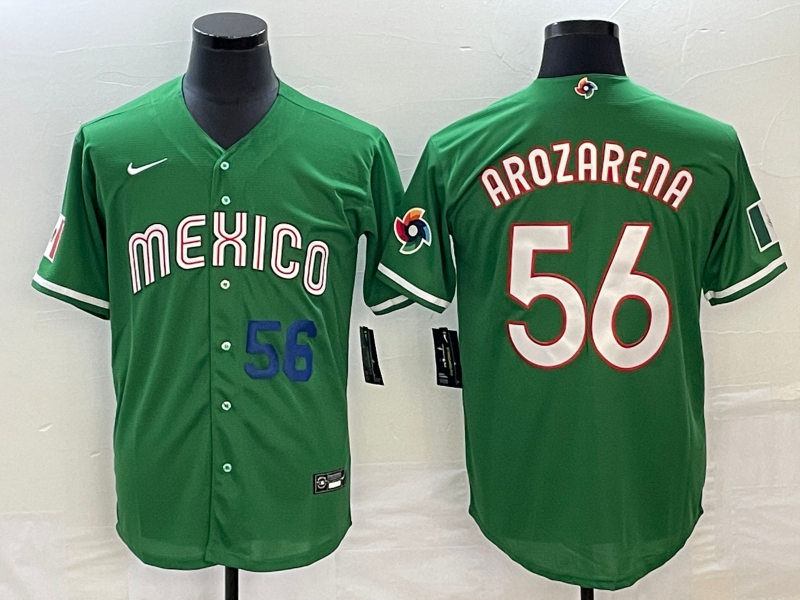 Men's Mexico Baseball #56 Randy Arozarena Number 2023 Green World Classic Stitched Jersey - Click Image to Close