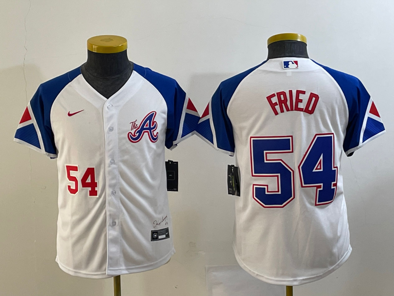 Youth Atlanta Braves #54 Max Fried Number White 2023 City Connect Cool Base Stitched Jersey - Click Image to Close