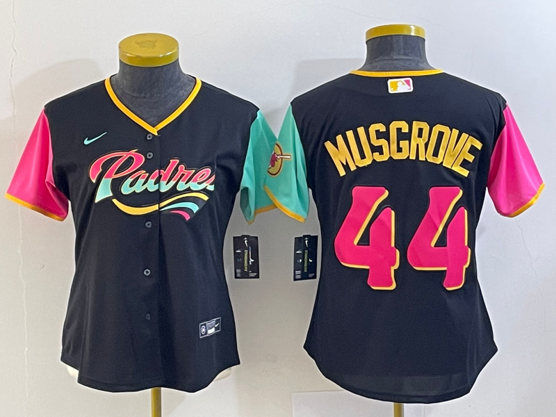 Women's San Diego Padres #44 Joe Musgrove Black 2022 City Connect Cool Base Stitched Jersey - Click Image to Close