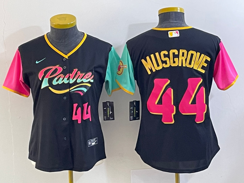 Women's San Diego Padres #44 Joe Musgrove Number Black 2022 City Connect Cool Base Stitched Jersey