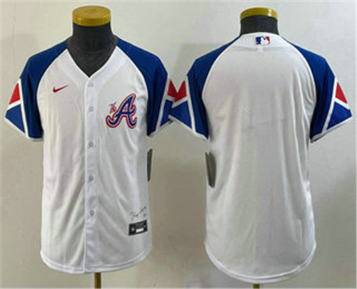 Youth Atlanta Braves Blank White 2023 City Connect Cool Base Stitched Jersey - Click Image to Close
