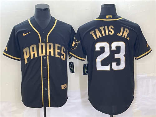 Men's San Diego Padres #23 Fernando Tatis Jr Black 2021 Golden Edition Stitched Cool Base Nike Jerse
