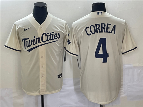 Men's Minnesota Twins #4 Carlos Correa Cream 2022 City Connect Cool Base Stitched Jersey
