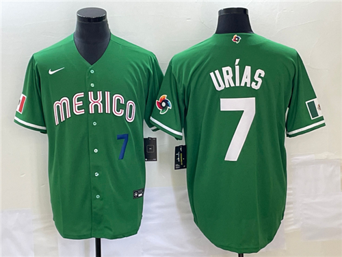 Men's Mexico Baseball #7 Julio Urias Number Green 2023 World Baseball Classic Stitched Jersey
