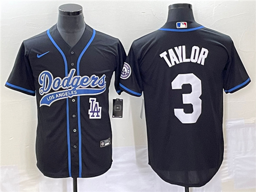 Men's Los Angeles Dodgers #3 Chris Taylor Black With Patch Cool Base Stitched Baseball Jersey