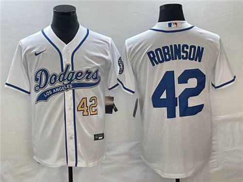 Men's Los Angeles Dodgers #42 Jackie Robinson Number White With Patch Cool Base Stitched Baseball Je