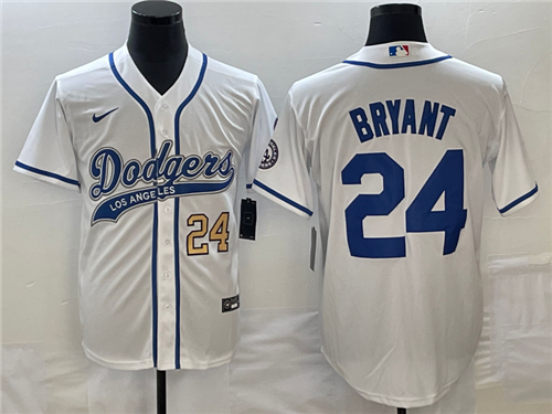 Men's Los Angeles Dodgers #24 Kobe Bryant Number White With Patch Cool Base Stitched Baseball Jersey