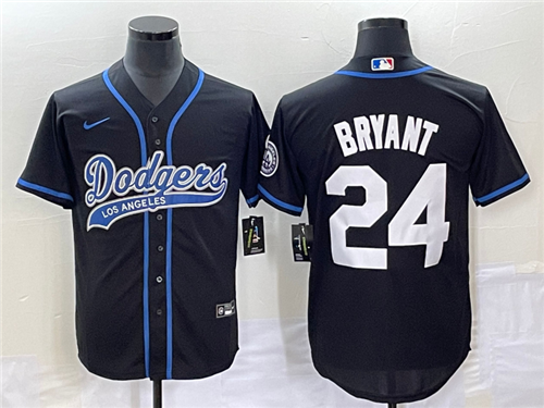 Men's Los Angeles Dodgers #24 Kobe Bryant Black With Patch Cool Base Stitched Baseball Jersey