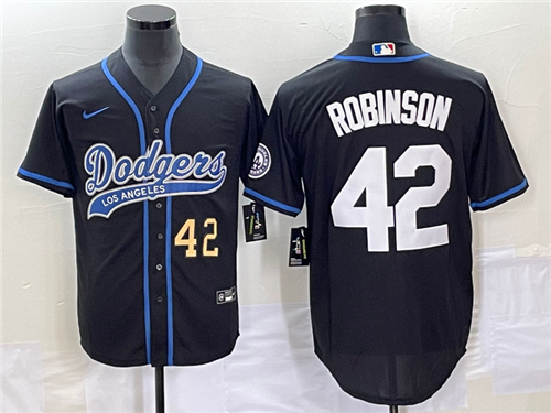 Men's Los Angeles Dodgers #42 Jackie Robinson Number Black With Patch Cool Base Stitched Baseball Je