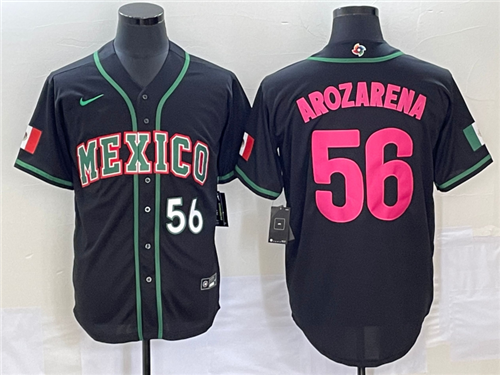 Men's Mexico Baseball #56 Randy Arozarena Number 2023 Black Pink World Classic Stitched Jersey - Click Image to Close