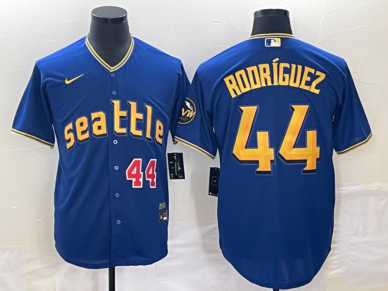 Men's Seattle Mariners #44 Julio Rodriguez Number Blue 2023 City Connect Cool Base Stitched Jersey - Click Image to Close