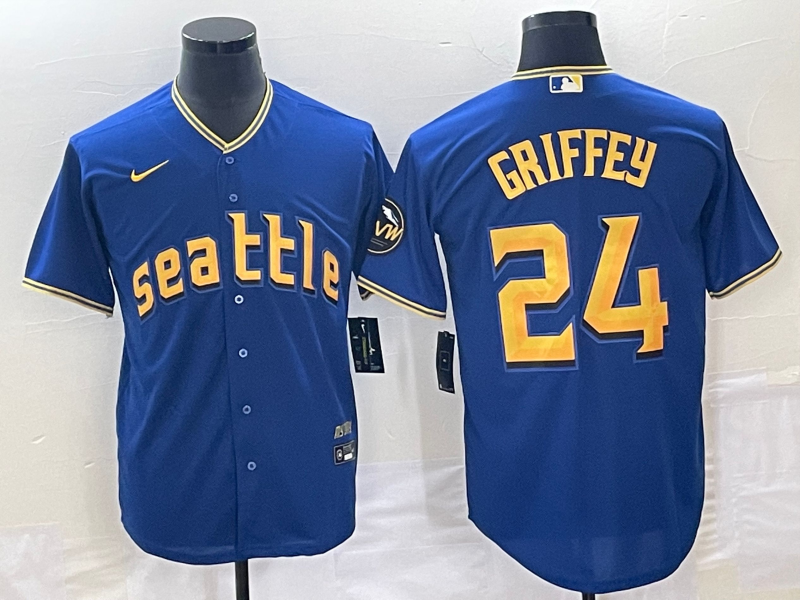 Men's Seattle Mariners #24 Ken Griffey Blue 2023 City Connect Cool Base Stitched Jersey - Click Image to Close