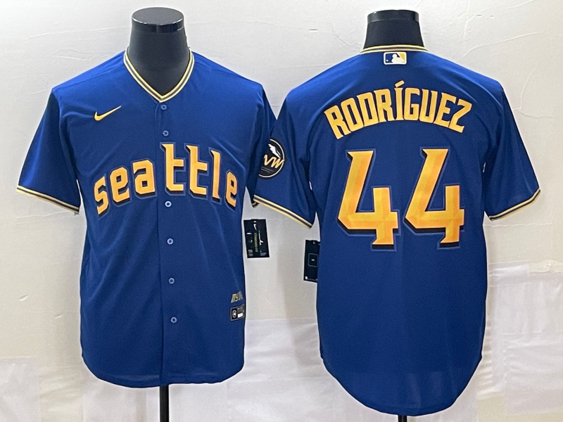 Men's Seattle Mariners #44 Julio Rodriguez Blue 2023 City Connect Cool Base Stitched Jersey - Click Image to Close