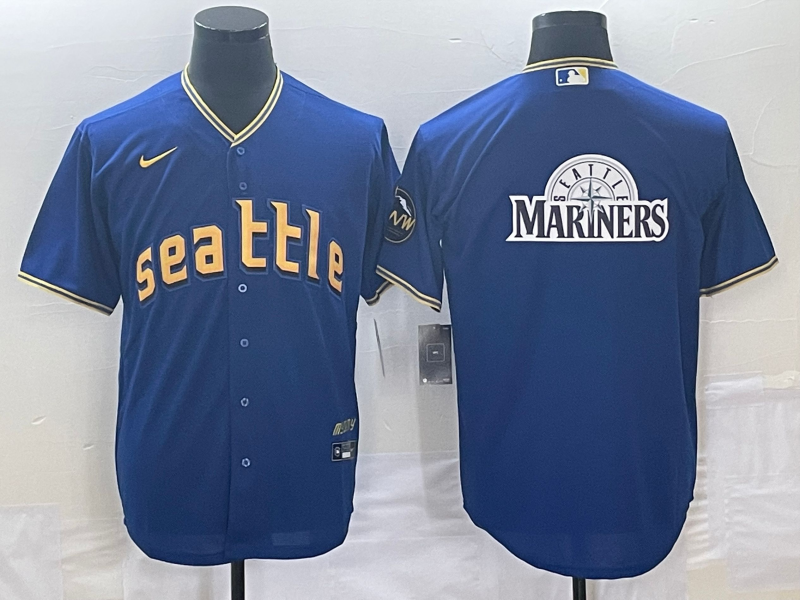 Men's Seattle Mariners Big Logo Blue 2023 City Connect Cool Base Stitched Jersey - Click Image to Close