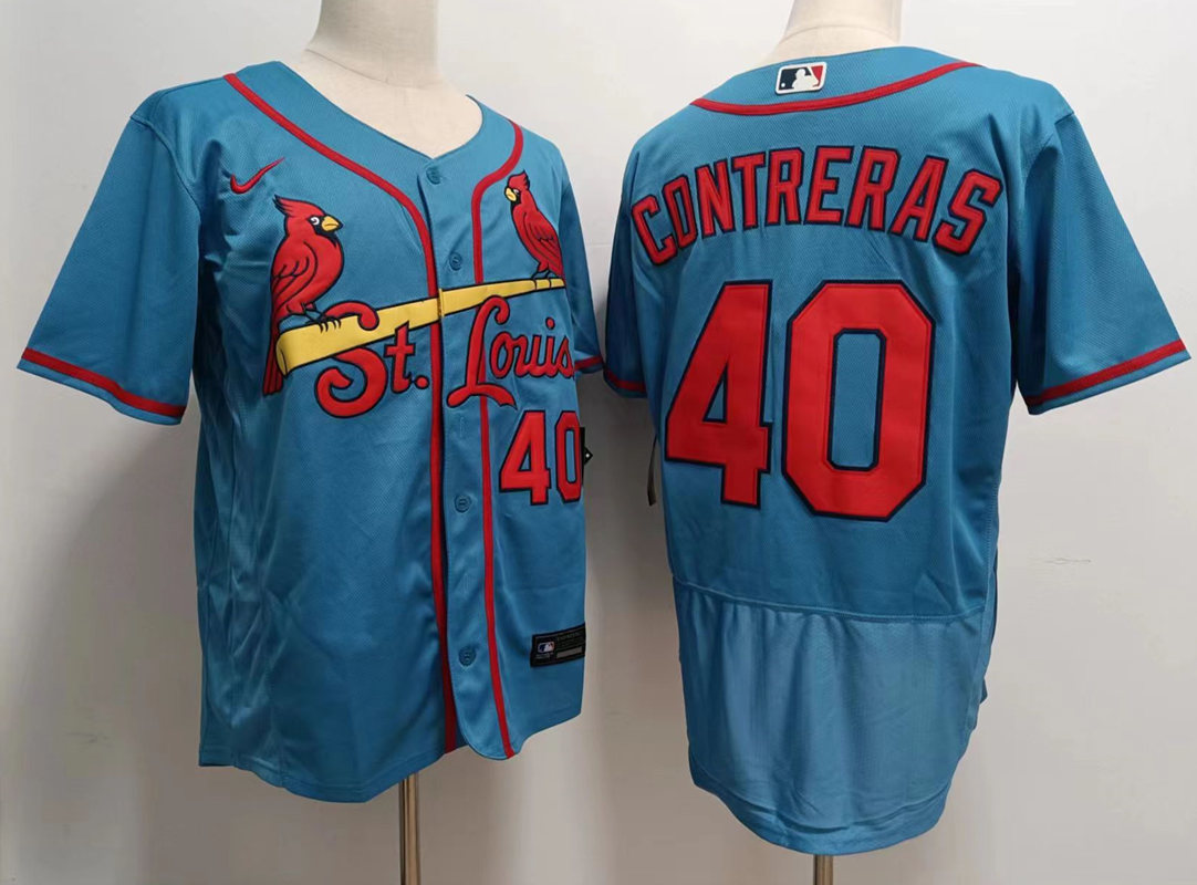 Men's St Louis Cardinals #40 Willson Contreras Blue Stitched MLB Flex Base Nike Jersey - Click Image to Close