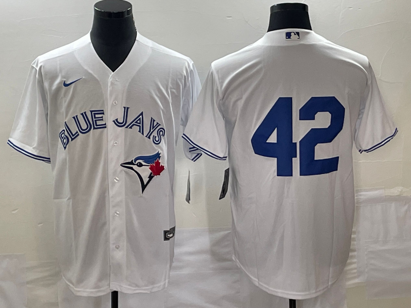 Men's Toronto Blue Jays #42 Jackie Robinson White Cool Base Stitched Jersey - Click Image to Close