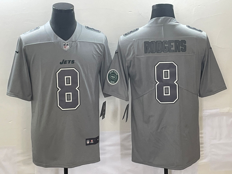 Men's New York Jets #8 Aaron Rodgers LOGO Grey Atmosphere Fashion 2022 Vapor Untouchable Stitched Li