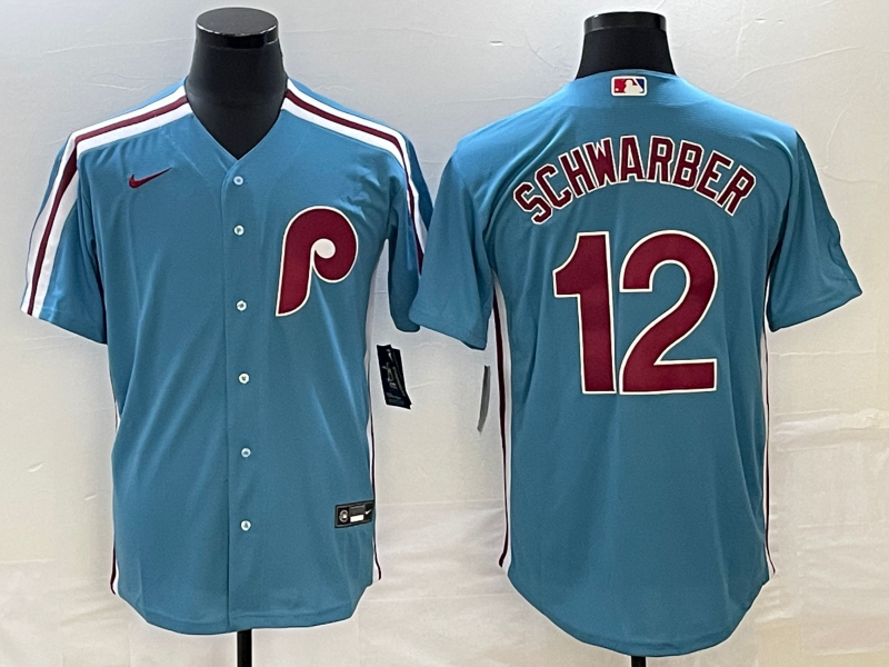 Men's Philadelphia Phillies #12 Kyle Schwarber Blue Cooperstown Throwback Cool Base Nike Jersey - Click Image to Close