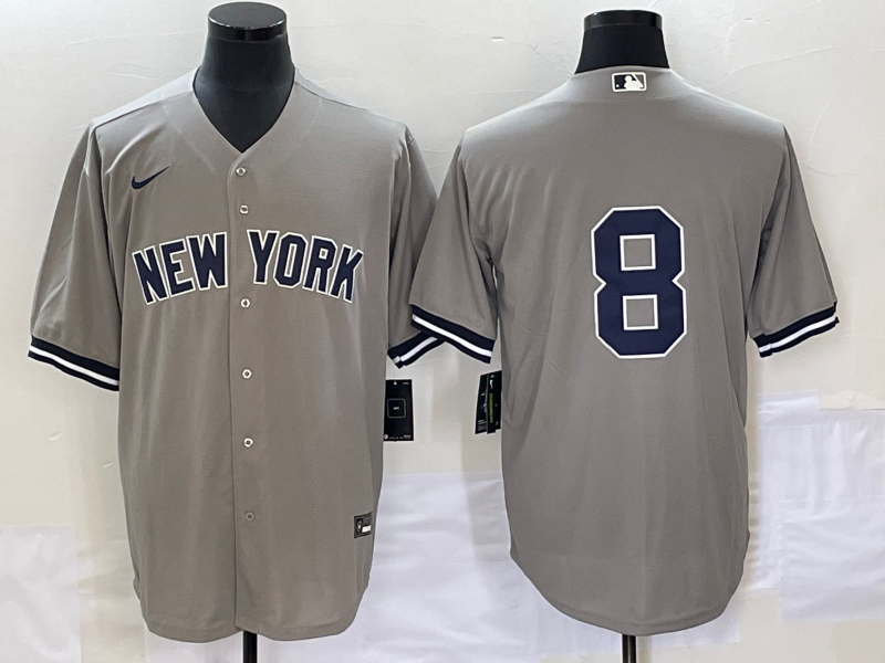 Men's New York Yankees #8 Yogi Berr Grey Cool Base Stitched Baseball Jersey - Click Image to Close