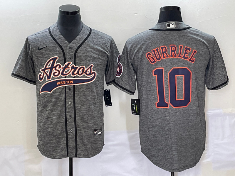 Men's Houston Astros #10 Yuli Gurriel Grey Gridiron Cool Base Stitched Baseball Jersey1