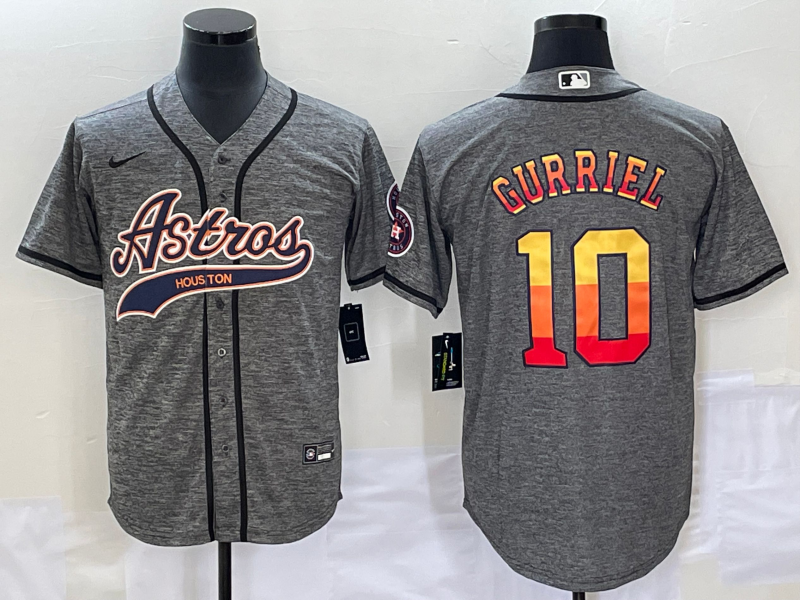 Men's Houston Astros #10 Yuli Gurriel Grey Gridiron Cool Base Stitched Baseball Jersey
