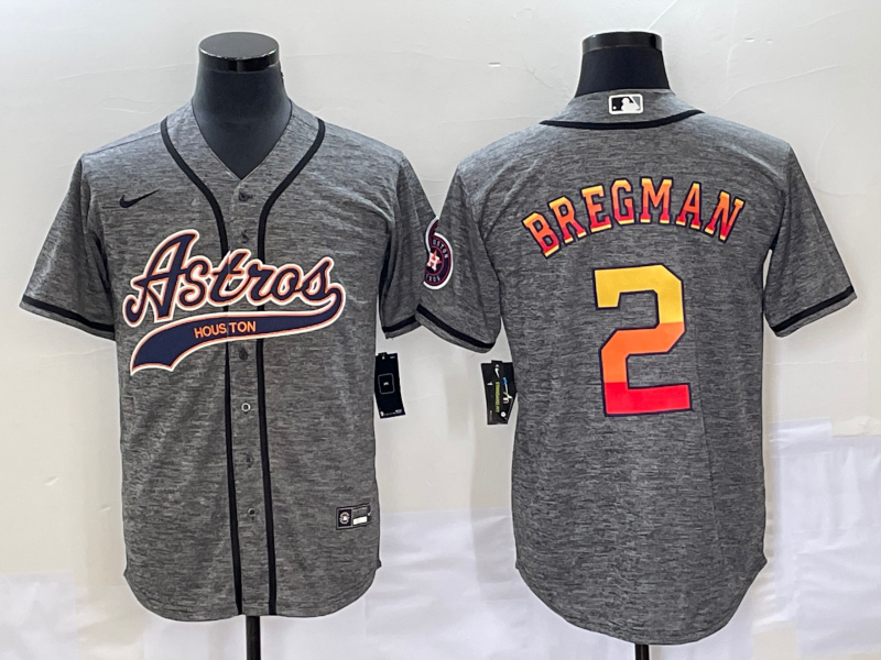 Men's Houston Astros #2 Alex Bregman Grey Gridiron Cool Base Stitched Baseball Jersey - Click Image to Close